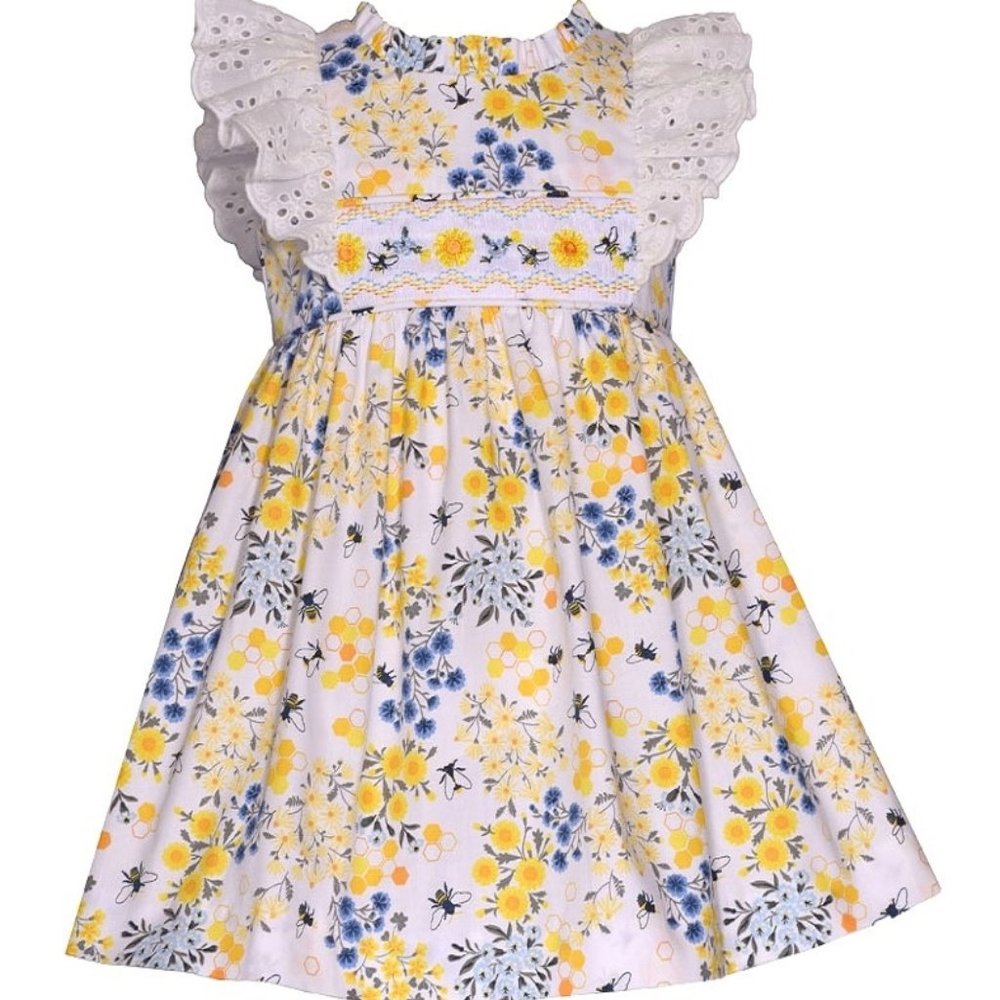 Bonnie Jean Baby Girl 3M-24M Yellow Bee Floral Smocked Panel Dress